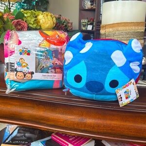Brand New Disney Tsum Tsum Twin Sheet Set & Superhero Stitch 8" Plush Toy